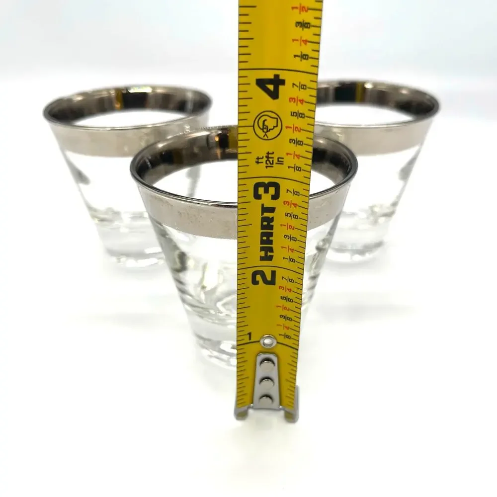 Vintage MCM Dorothy Thorpe Set of 3 Silver Rimmed Barware Shot Glasses 2.75